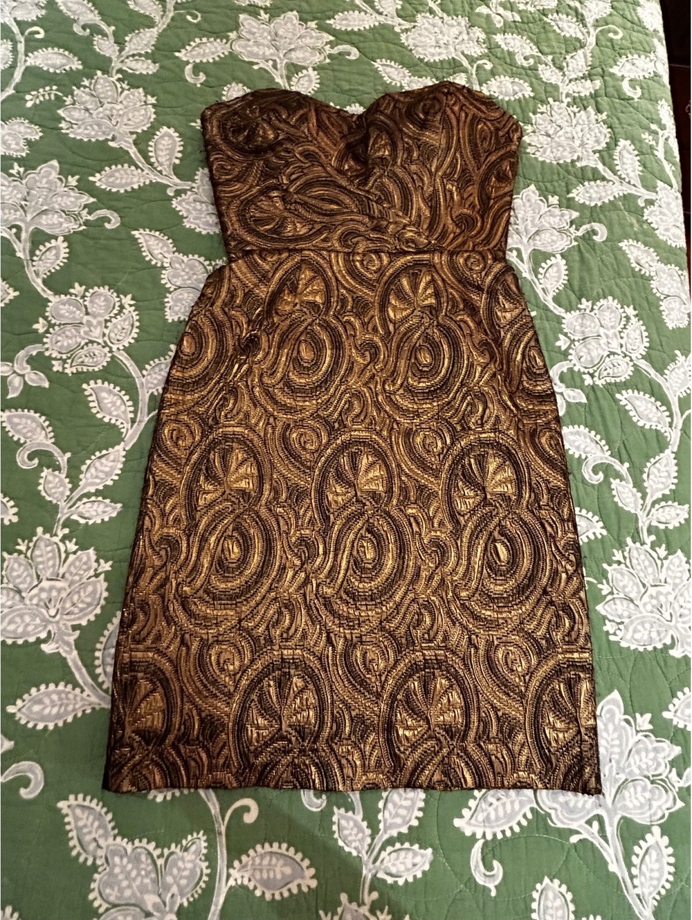 Oscar de la Renta Strapless Gold and Black Brocade Dress
